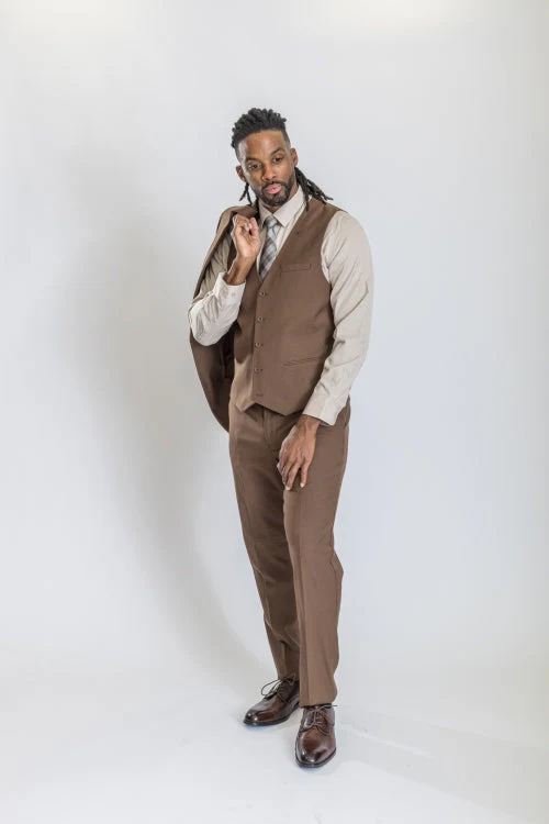 Caravelli Suit - Designer Caravelli Jacket and Pants in Color Solid Brown - Image 2