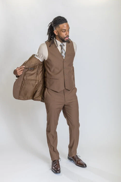 Caravelli Suit - Designer Caravelli Jacket and Pants in Color Solid Brown - Image 4