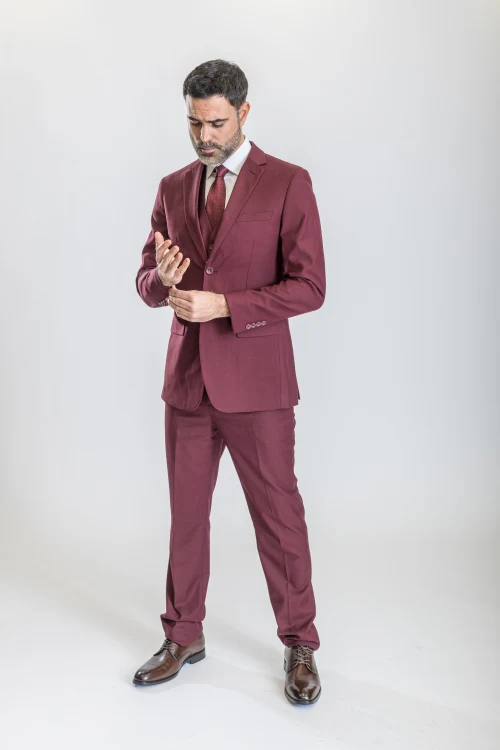 Caravelli Suit - Designer Caravelli Jacket and Pants in Color Solid Burgundy - Image 2