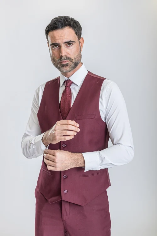 Caravelli Suit - Designer Caravelli Jacket and Pants in Color Solid Burgundy - Image 6