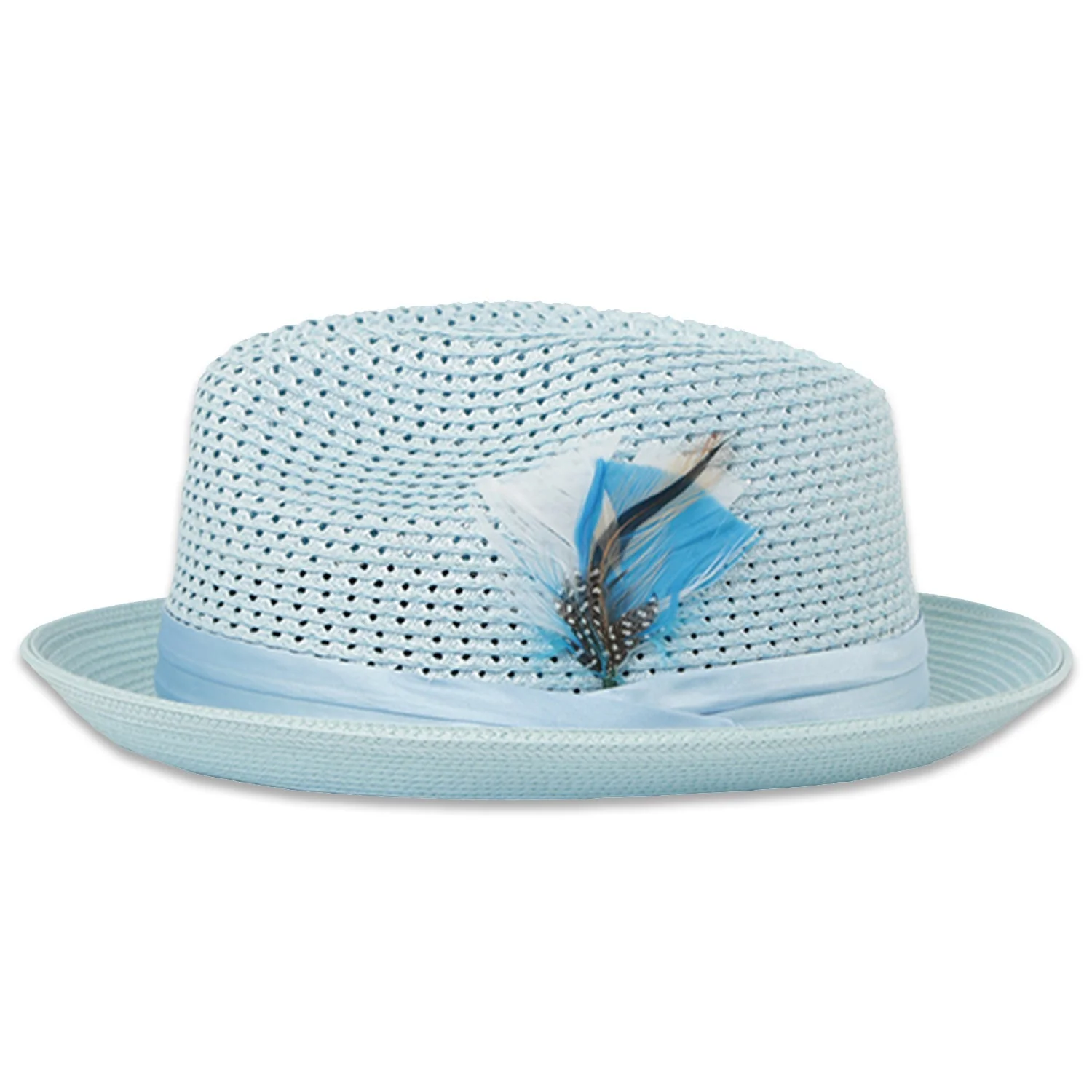 Castor Crushable Straw Hat Fedora in Sky Blue - Image 2