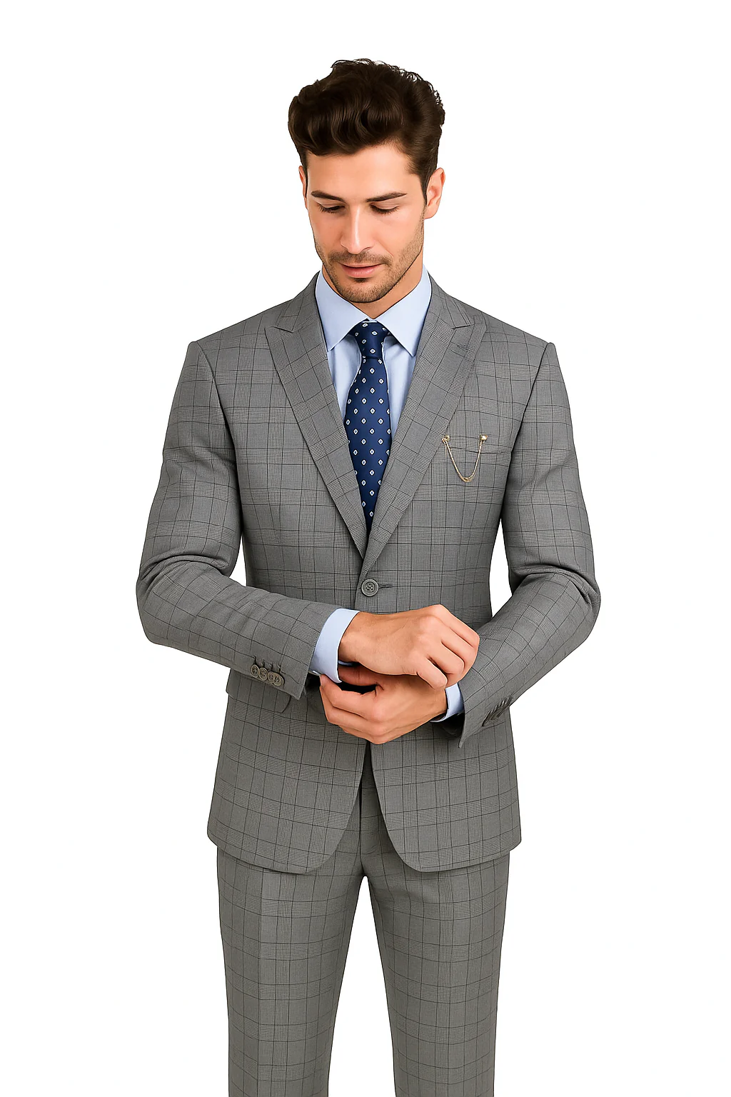 Catania Collection - Modern Fit Windowpane Suit 2 Piece in Medium Gray - Image 2