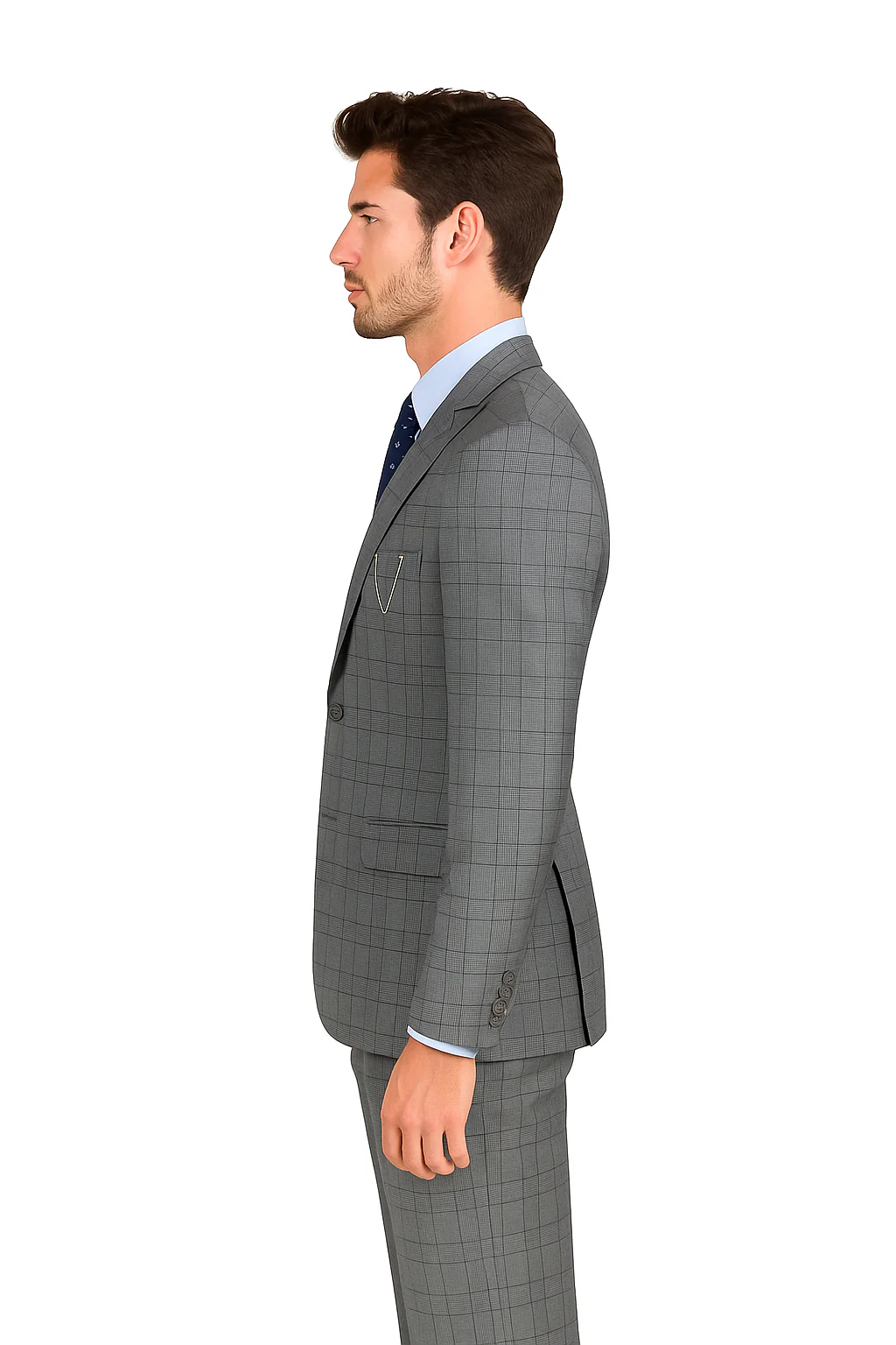 Catania Collection - Modern Fit Windowpane Suit 2 Piece in Medium Gray - Image 4
