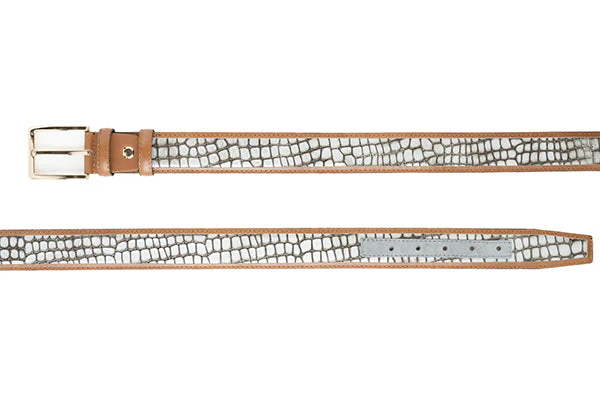 CBelt -5827-Croco Design Leather Belt - Silver - Image 3