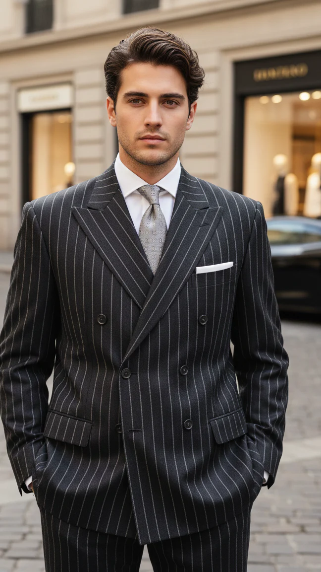 Chalk Bold Pinstripe Double Breasted 6 on 2 Super 120's poly~rayon