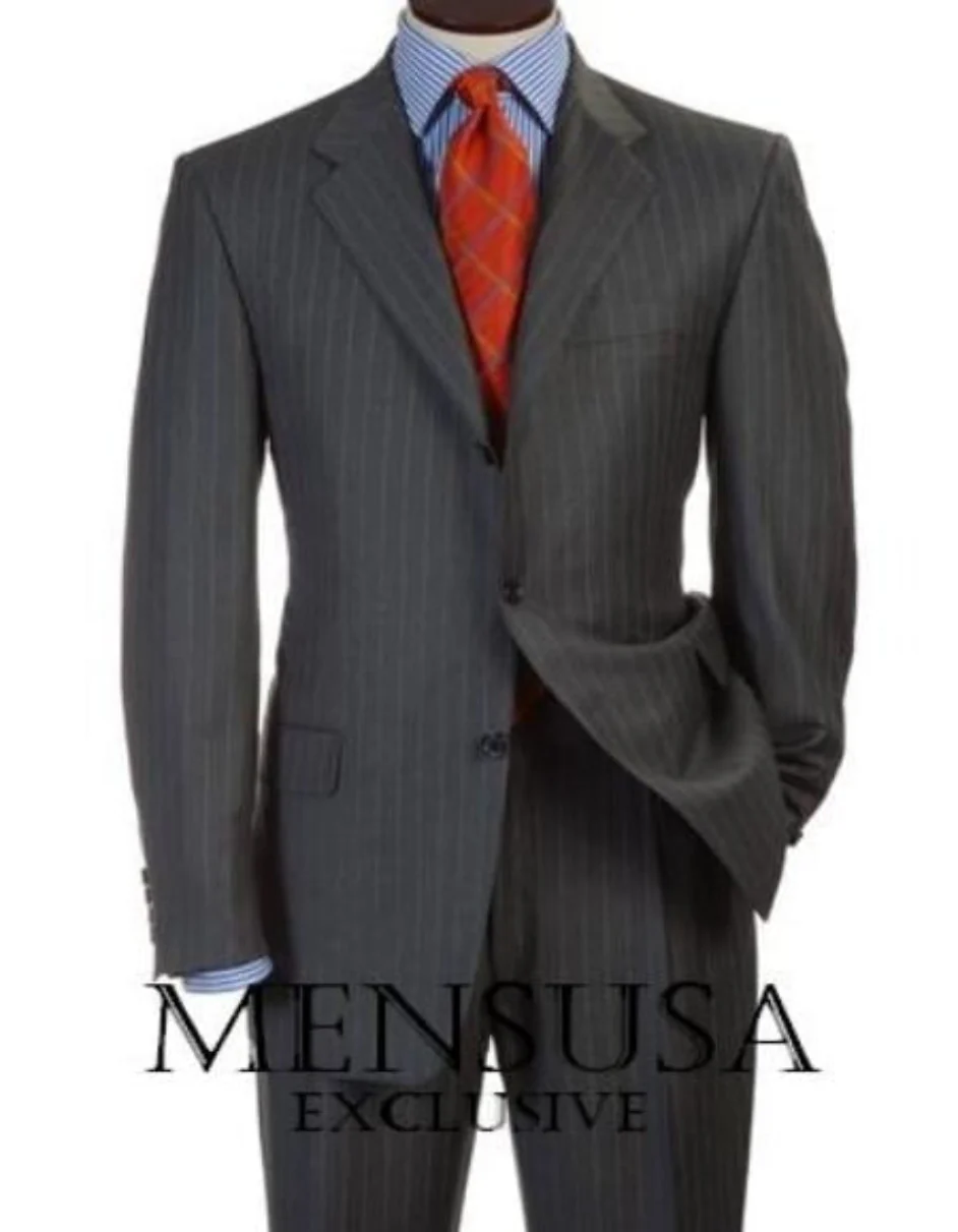 Charcoal/PS Men'S Charcoal Gray Pinsripe Three - 3 Buttons Style Double Vent Men'S Suits Dress Premier Quality Italian Fabric