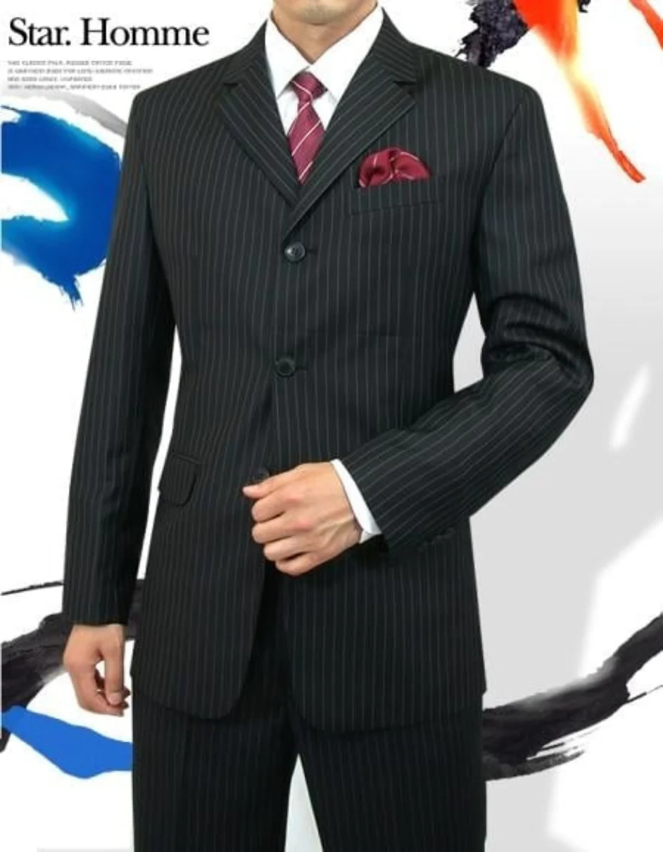 Cheap Priced Dress Suit Sale 3 Buttons Black Pinstripes