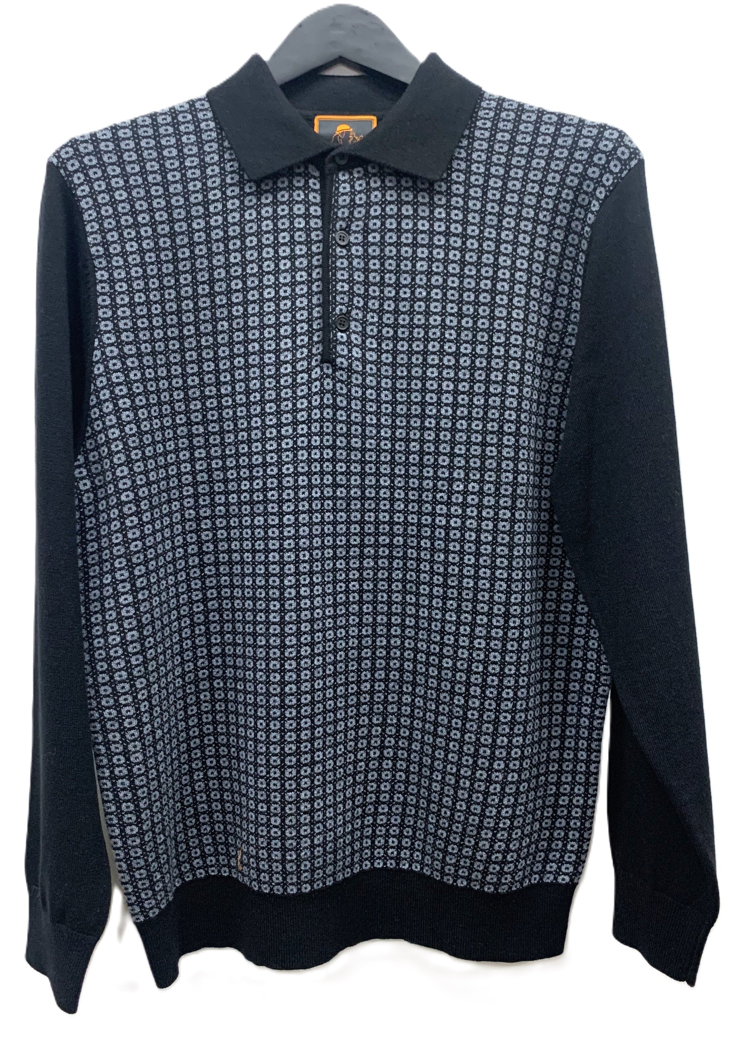 Cigar Couture 3 Button Pullover Polo Sweater Black