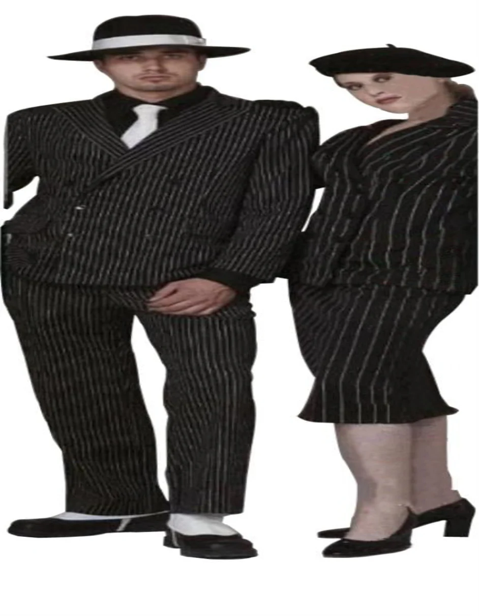 Classic Gangster Jet Black And White Pinstripe Double Breasted Suits Fashion Suits