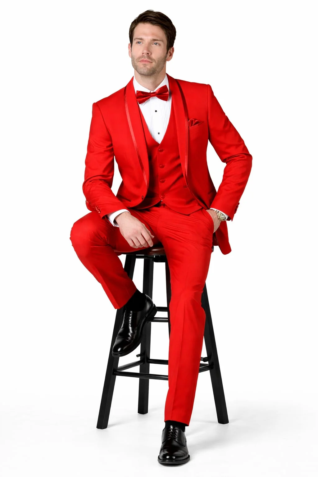 Classic Red Shawl Lapel Tuxedo for Men | 1-Button 4-Piece Suit - Image 2