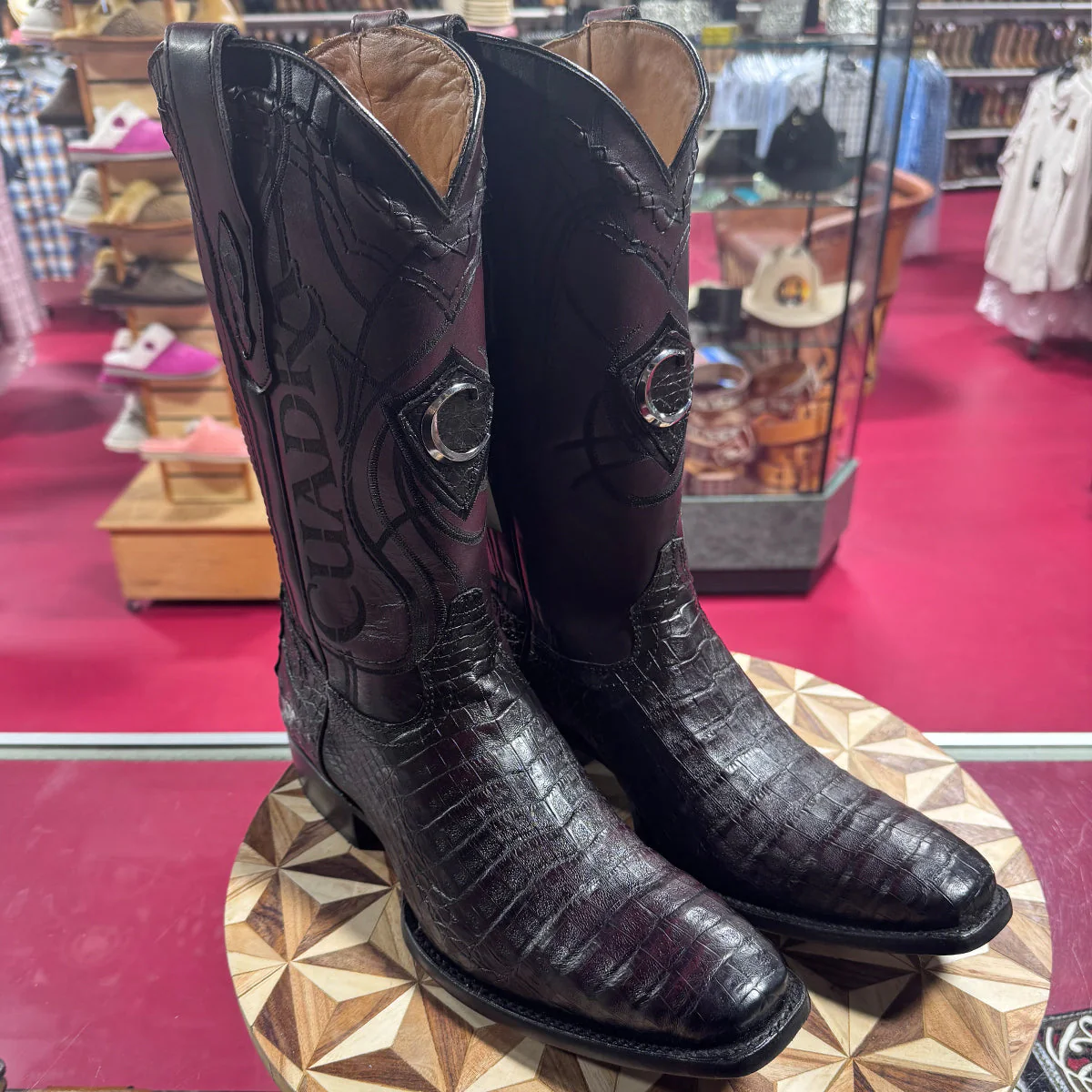 Black Cherry Caiman Belly French Toe Boot by Cuadra - Image 2