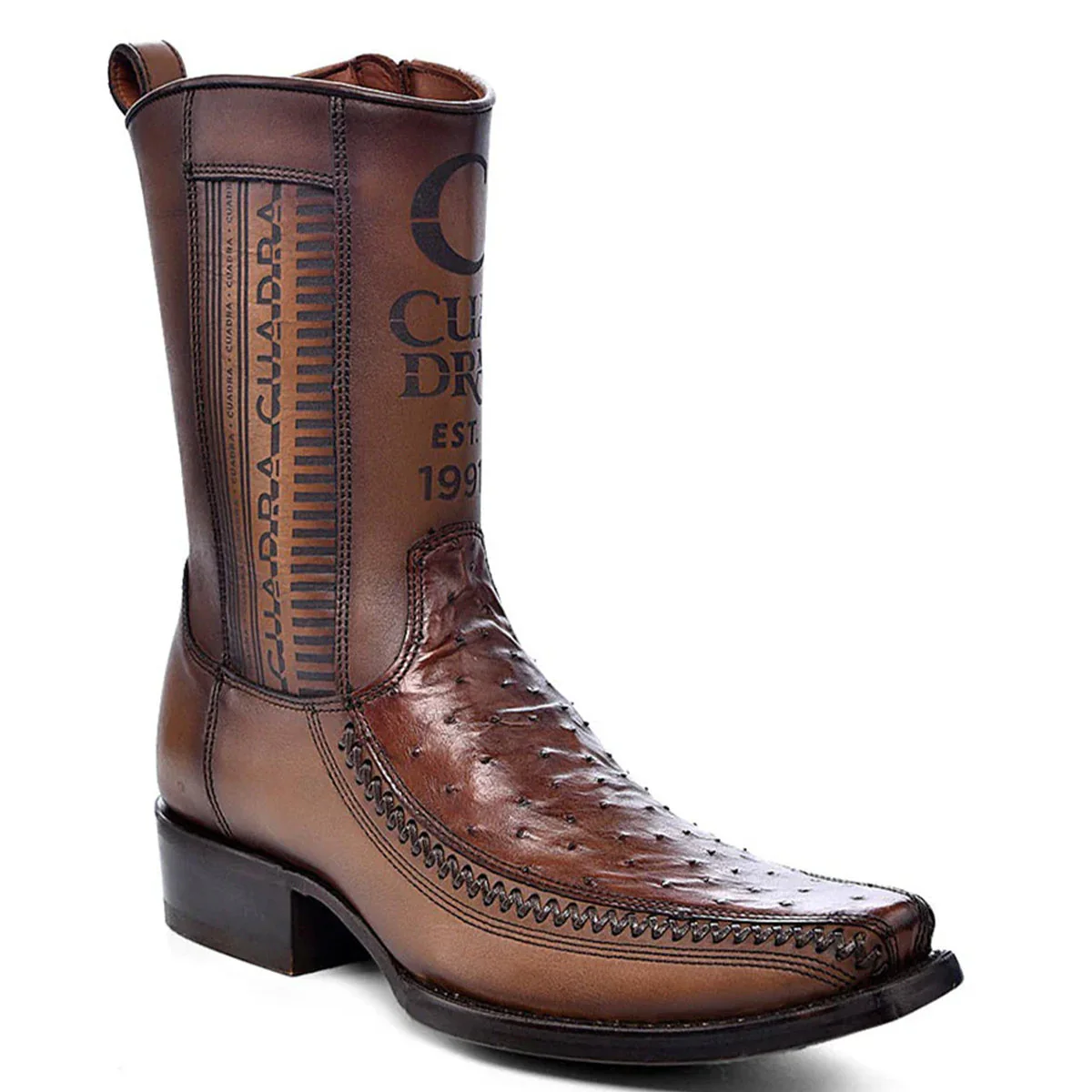 Cuadra Honey Ostrich Zipper Boot in Brown