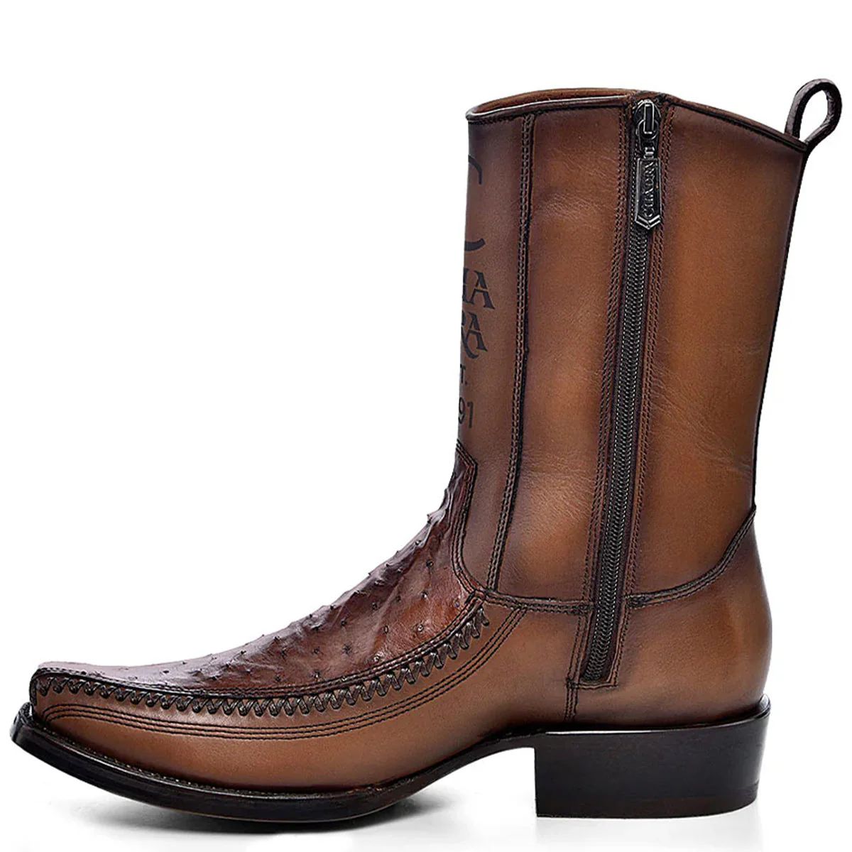 Cuadra Honey Ostrich Zipper Boot in Brown - Image 4