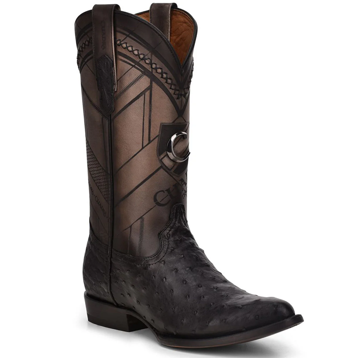 Cuadra Round Toe Black Ostrich Boot