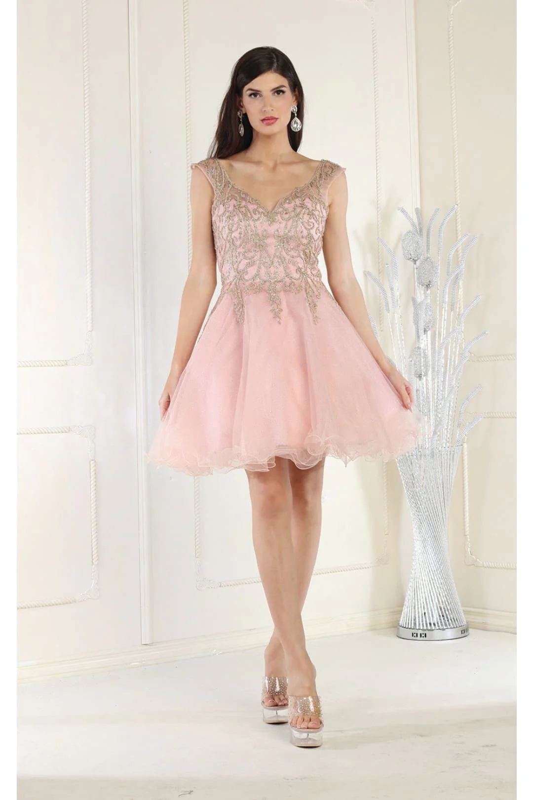 Quince Dama Dresses - Short Quinceanera Dresses in Color Blush/Gold