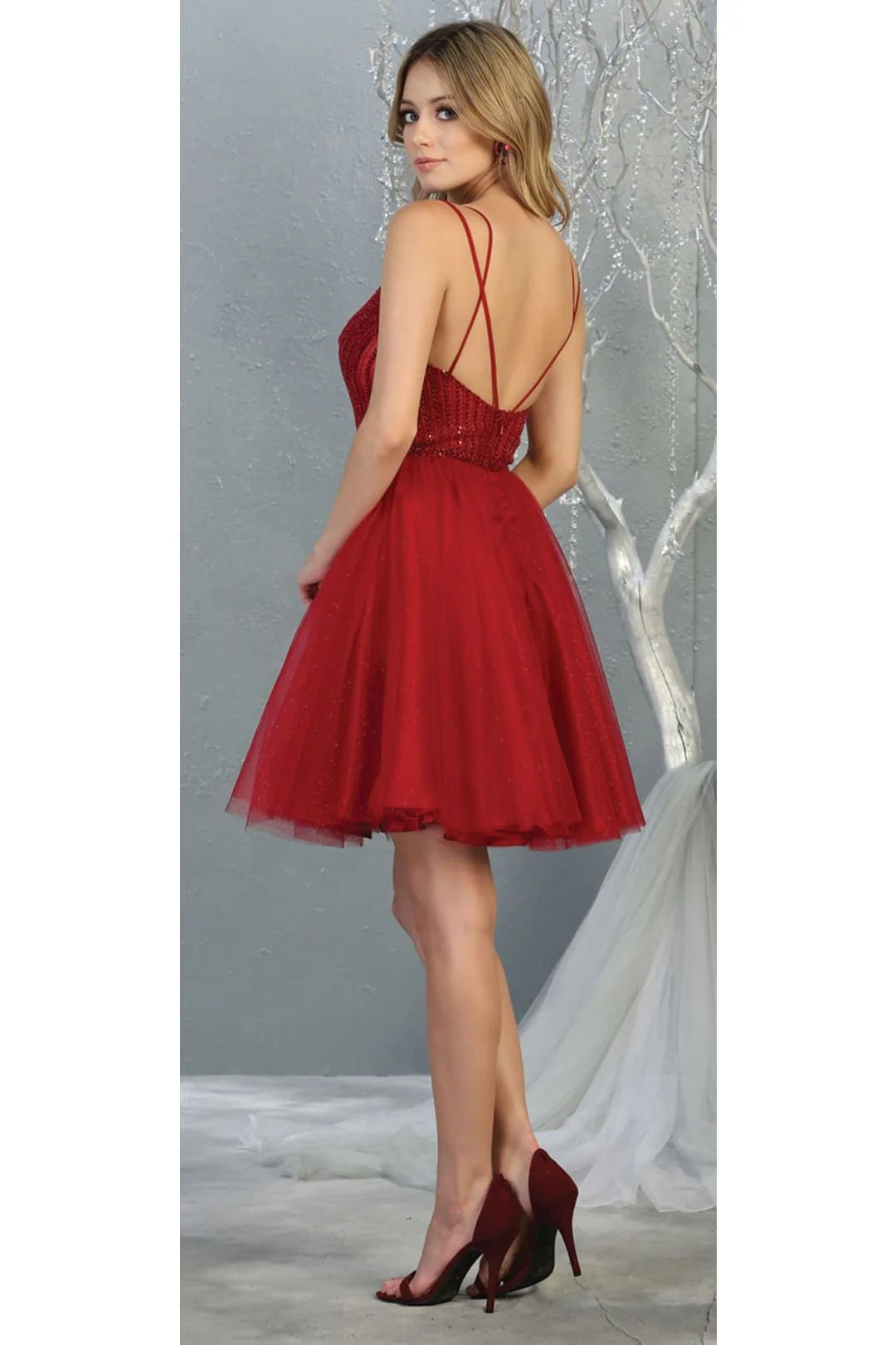 Quince Dama Dresses - Short Quinceanera Dresses in Color Burgundy - Image 2