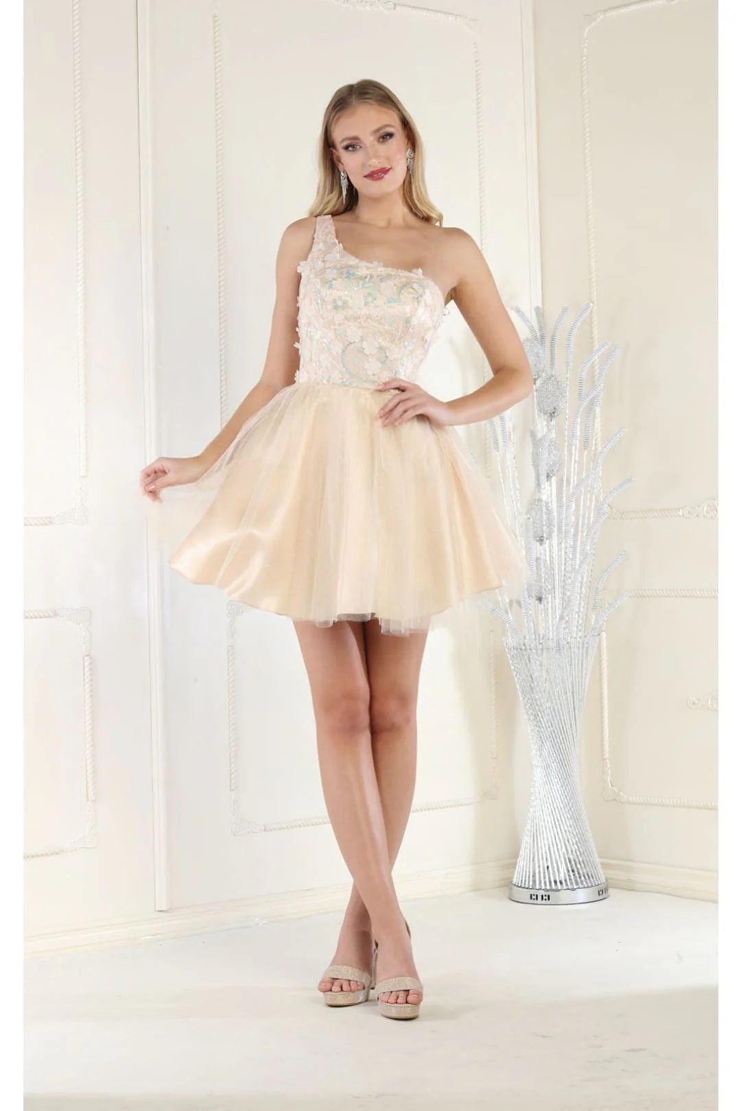 Quince Dama Dresses - Short Quinceanera Dresses in Color Champagne