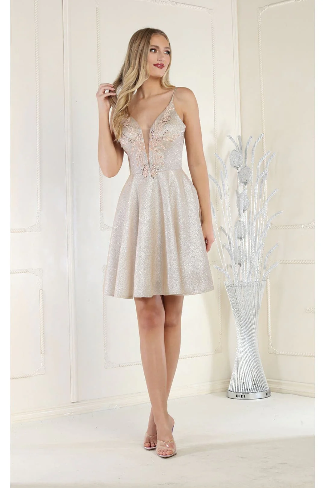 Quince Dama Dresses - Short Quinceanera Dresses in Color Champagne