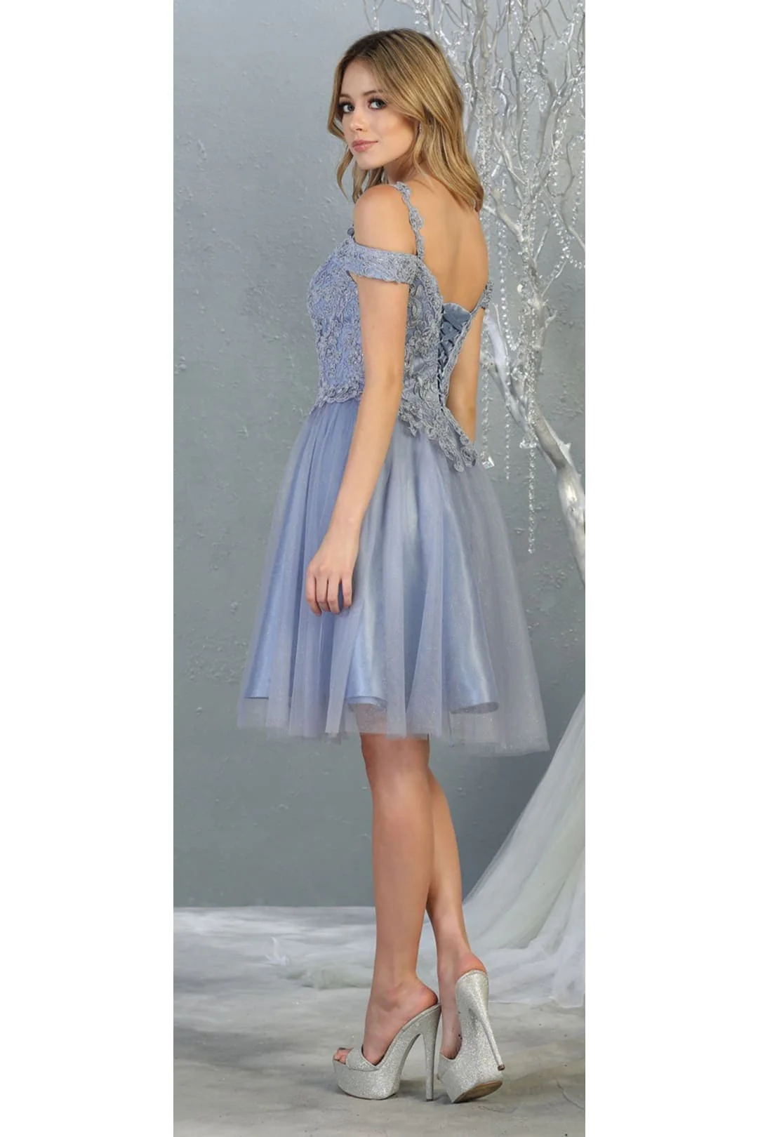 Quince Dama Dresses - Short Quinceanera Dresses in Color Dusty Blue - Image 2