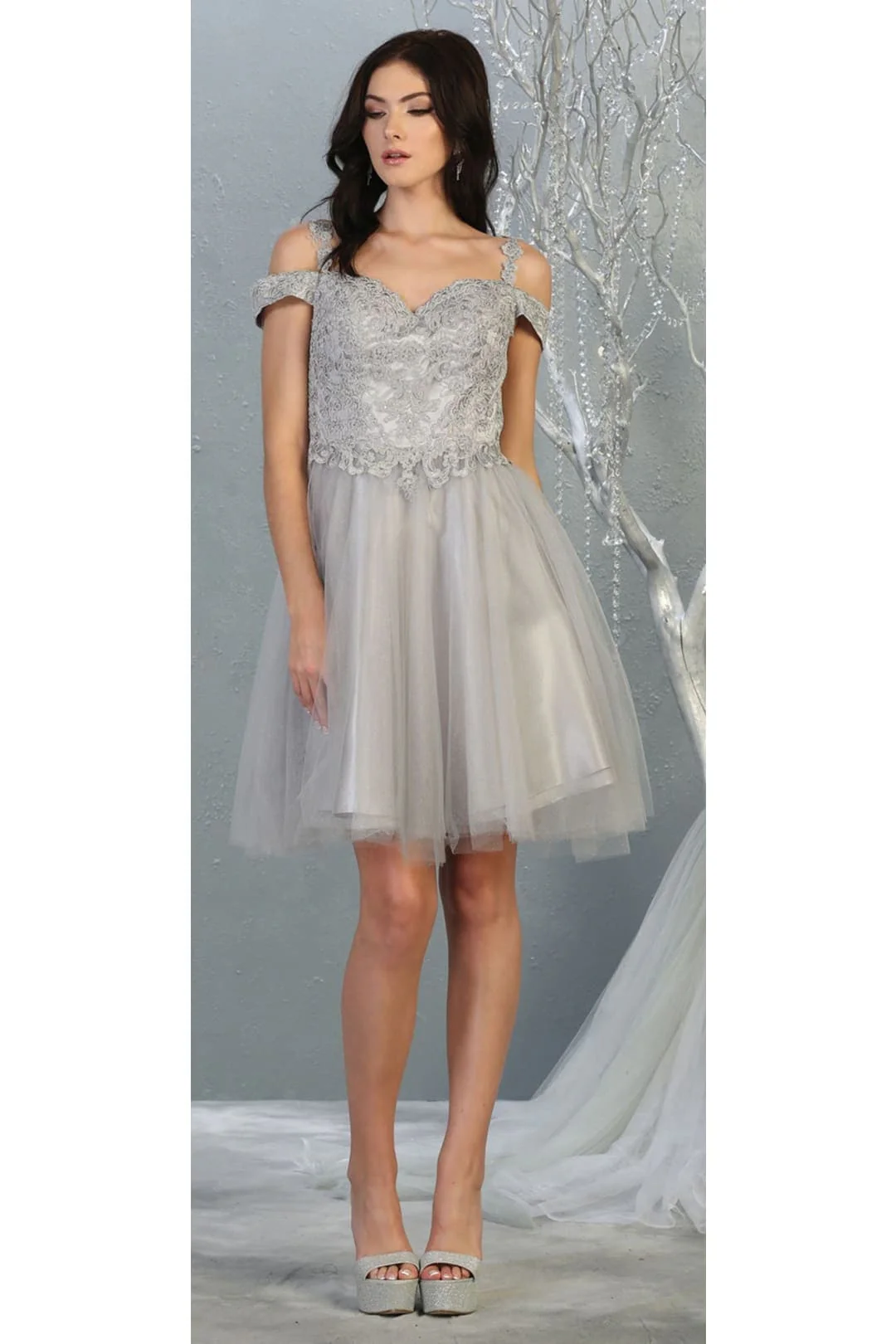 Quince Dama Dresses - Short Quinceanera Dresses in Color Silver
