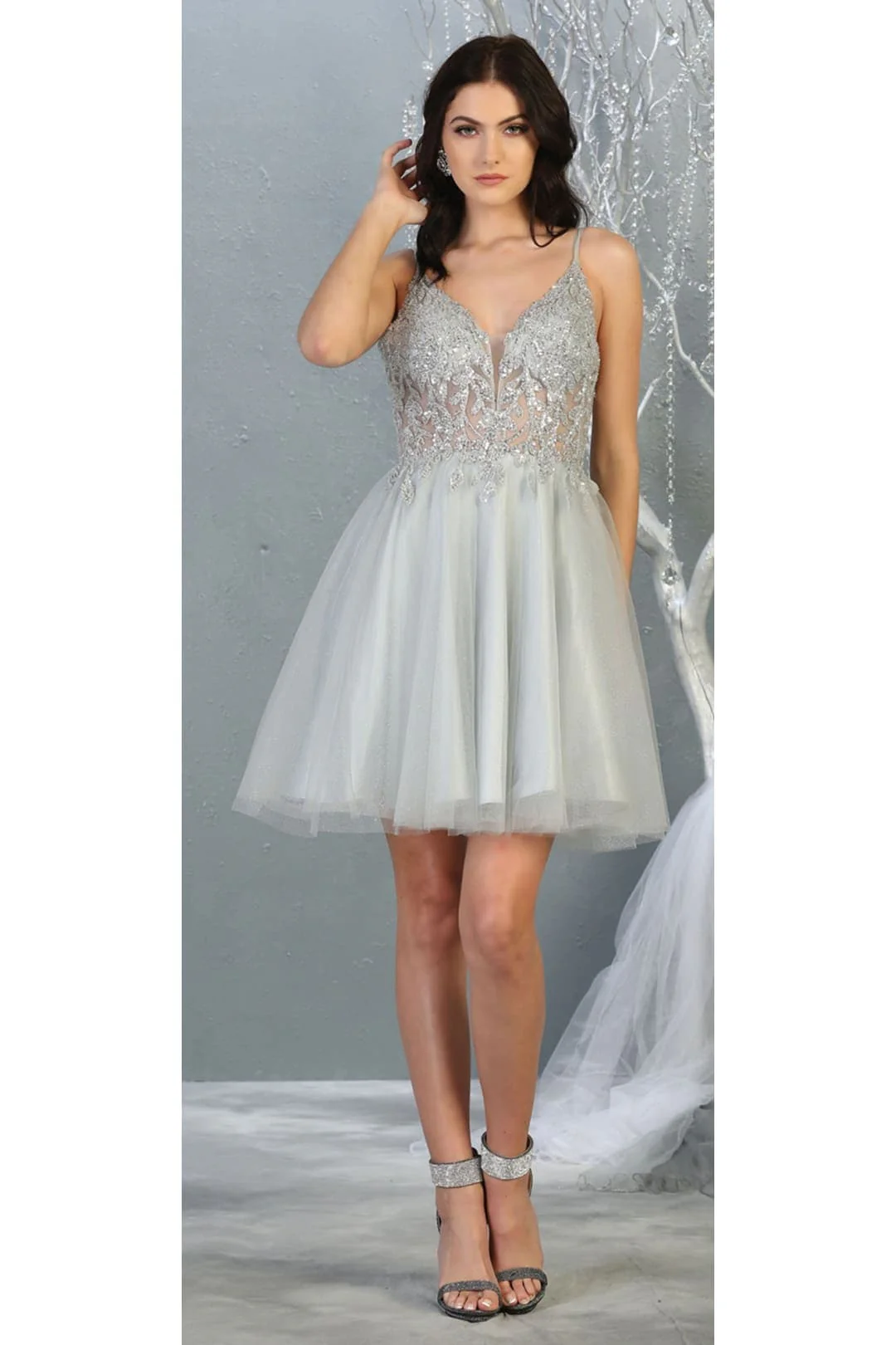 Quince Dama Dresses - Short Quinceanera Dresses in Color Silver
