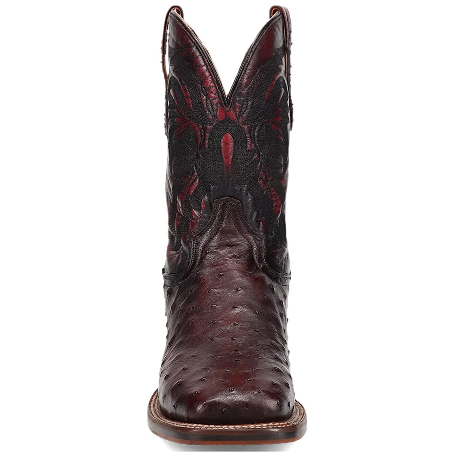 Dan Post Men’s Alamosa Black and Cherry Full Quill Ostrich Boots - Image 2