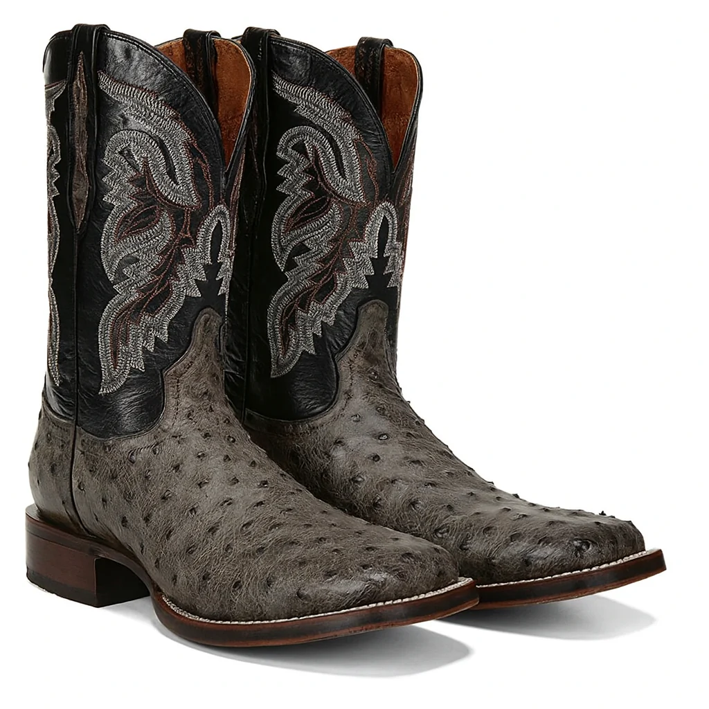 Dan Post Men’s Alamosa Grey/Black Full Quill Ostrich Boots