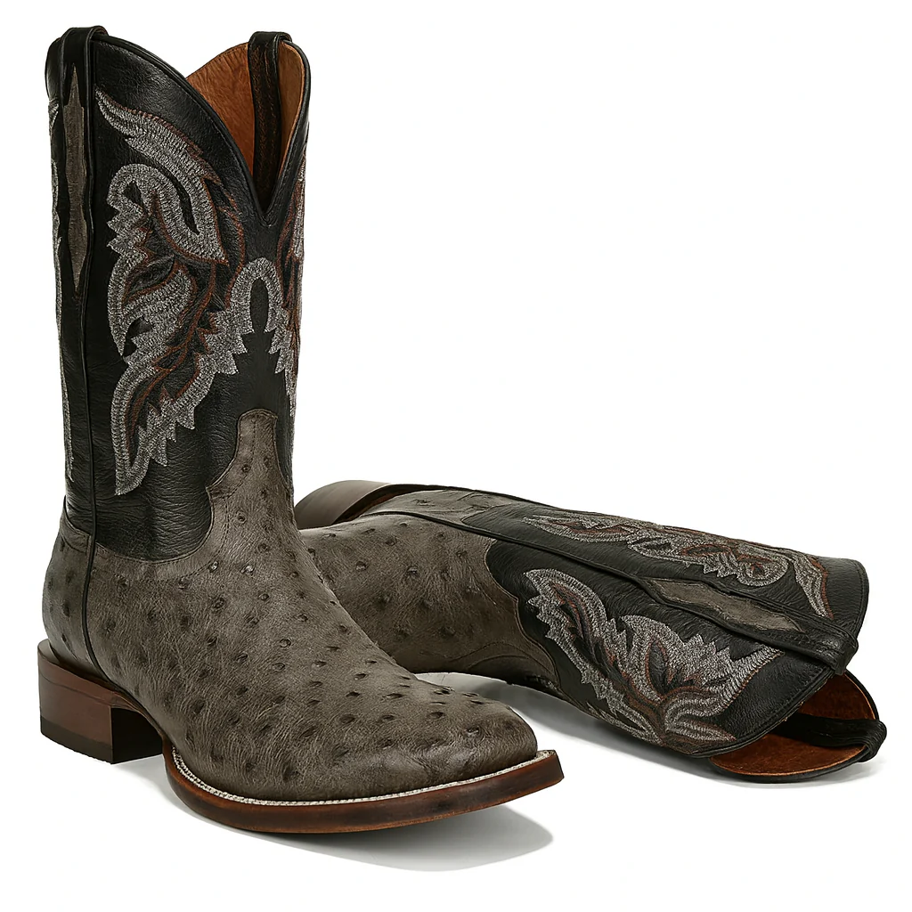 Dan Post Men’s Alamosa Grey/Black Full Quill Ostrich Boots - Image 4