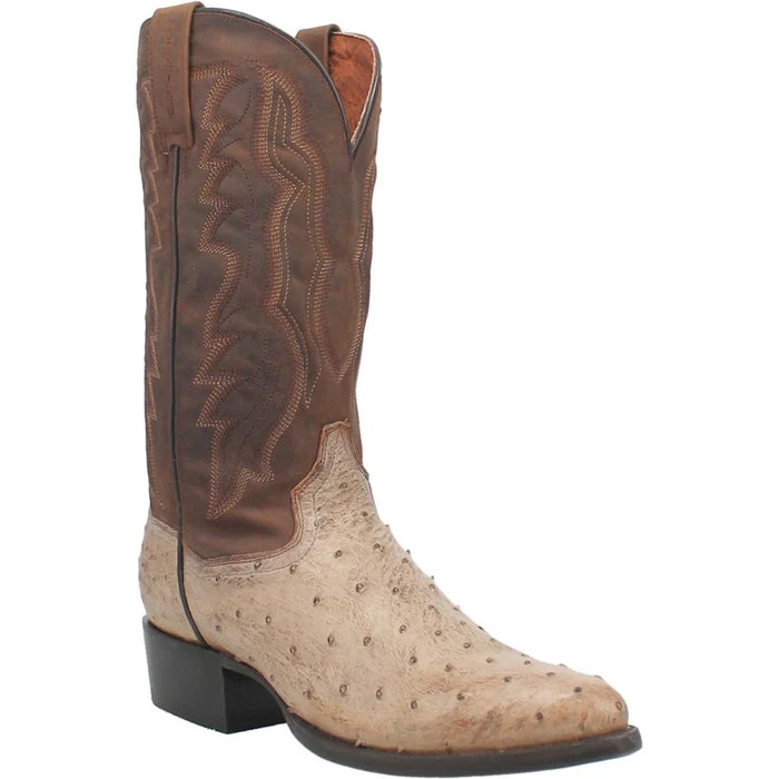 Dan Post Men's Pershing Full Quill Ostrich Round Toe Boots - Sand