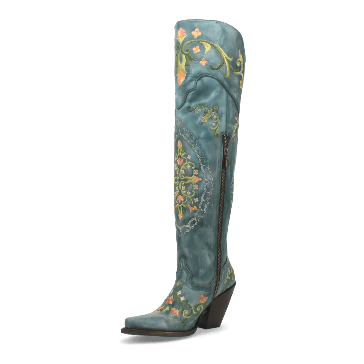 Dan Post Women's Flower Child Snip Toe Leather Tall Boots - Turquoise - Image 4