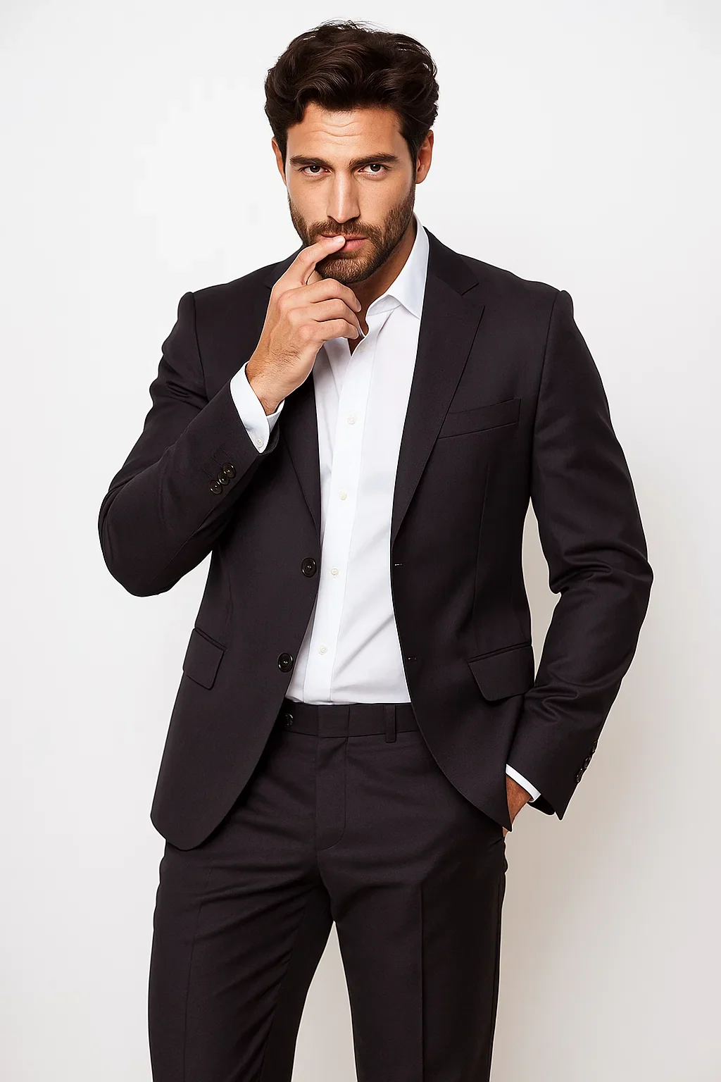 Dark Navy Two Button Classic Fit Suit - Dark Blue Suit Color - Image 3