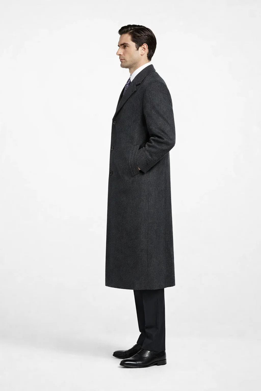 Darkest Charcoal Gray Men'S Dress Coat Long Men'S Dress Topcoat - Winter Coat ~ Men'S Overcoat Long 46 Inches In Length - Image 4