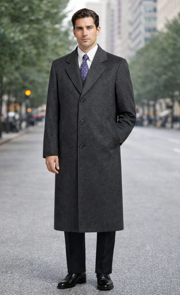 Darkest Charcoal Gray Men'S Dress Coat Long Men'S Dress Topcoat - Winter Coat ~ Men'S Overcoat Long 46 Inches In Length - Image 7