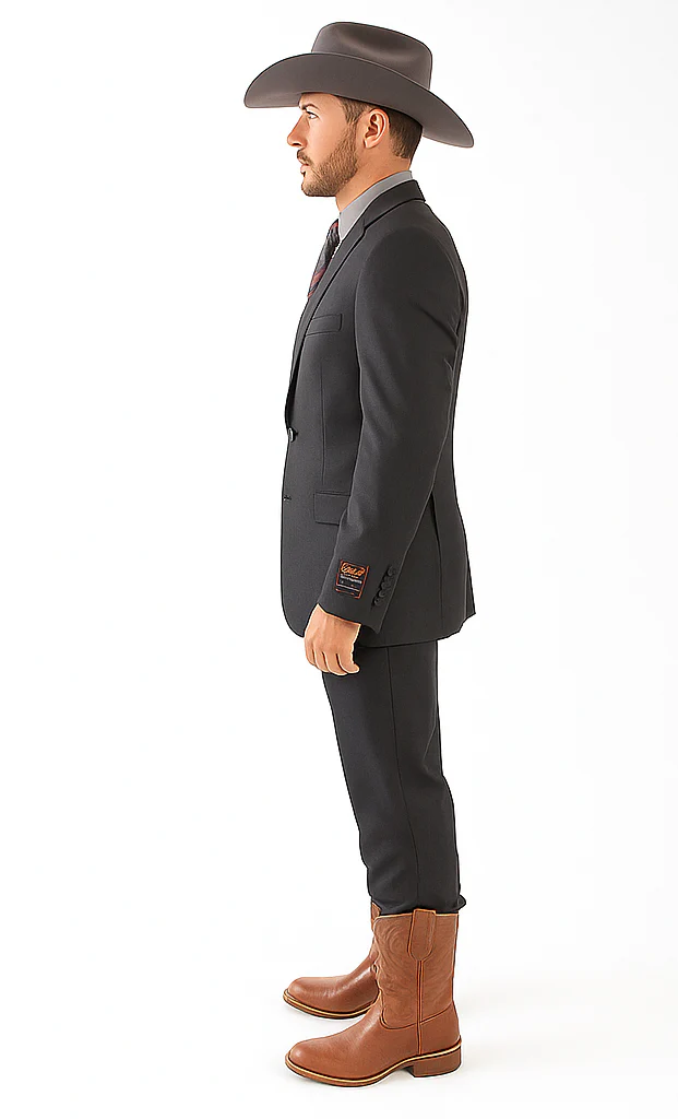 Designer Men's 2 buttons fully lined slim fit charcoal suit - Image 3