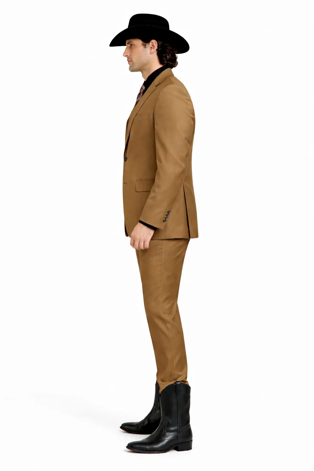 Designer Men's 2 buttons fully lined slim fit Khaki suit - Image 3