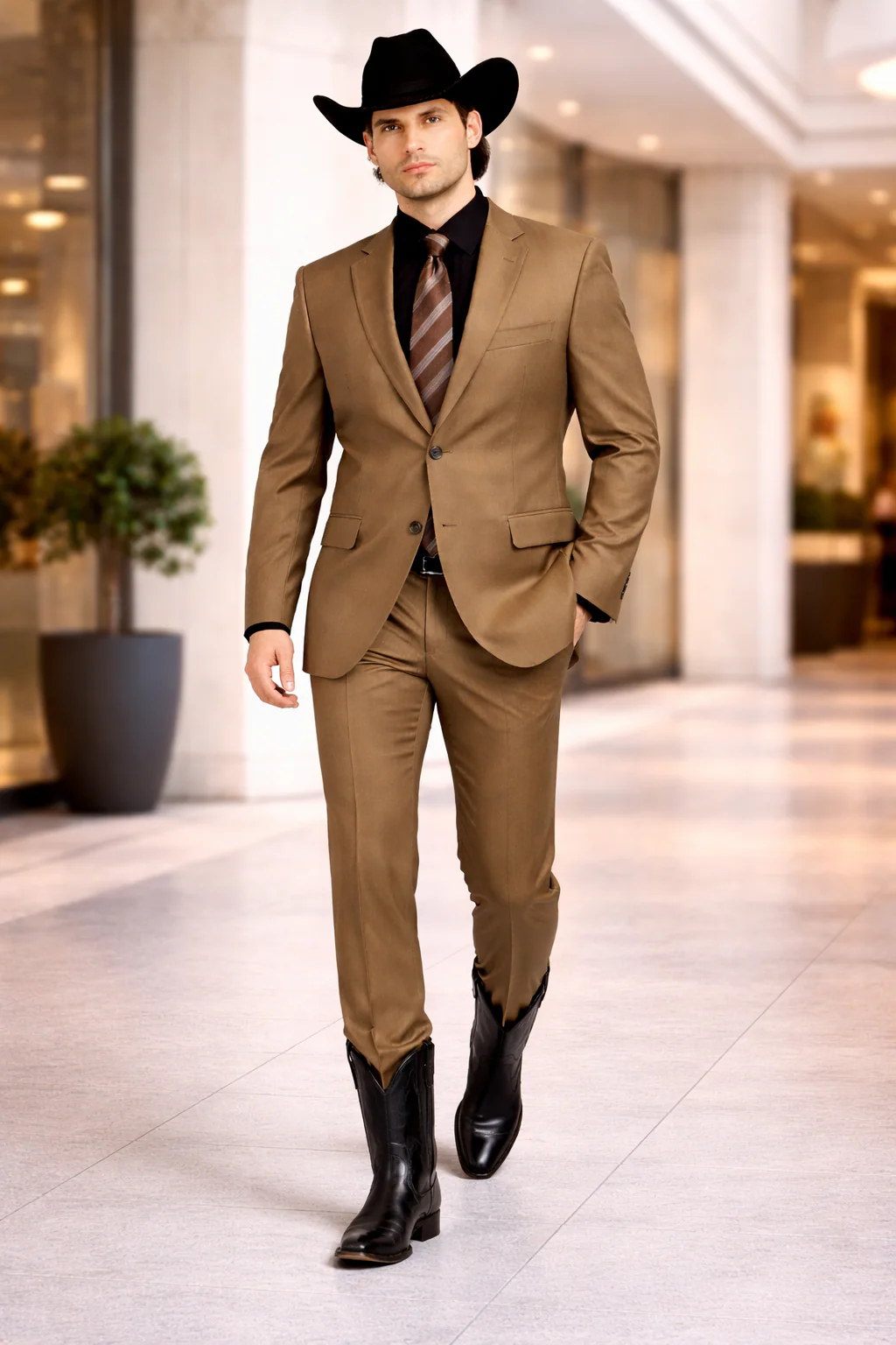 Designer Men's 2 buttons fully lined slim fit Khaki suit - Image 8