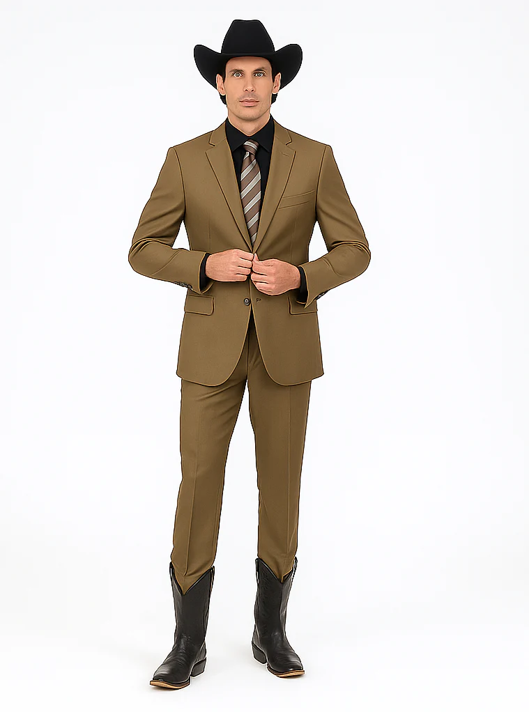 Designer Men's 2 buttons fully lined slim fit Khaki suit - Image 9