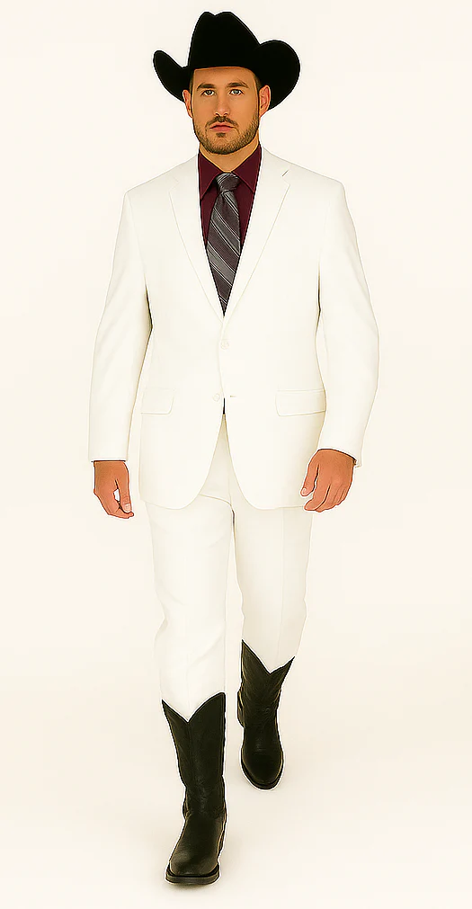 Designer Suit - Mens Suit Modern Fit 2 Buttons Notch Side Vented in White - Image 7