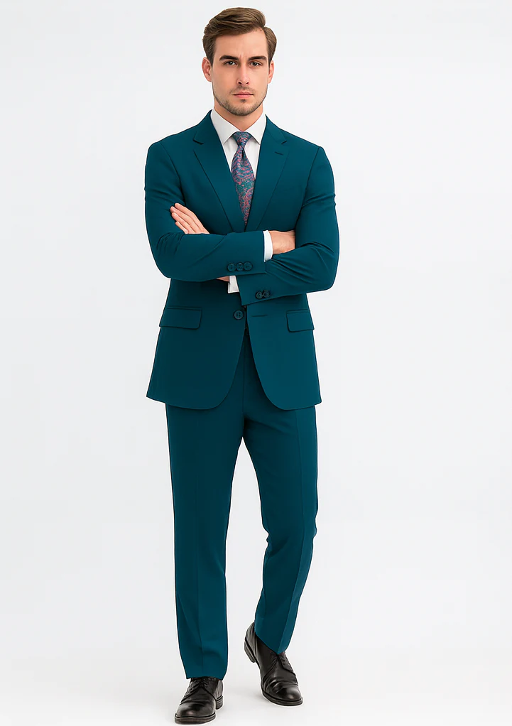 Discounted Sale Clearance Men's Two Buttons Dark Teal 2-piece suits Flat Front Pants - Image 5