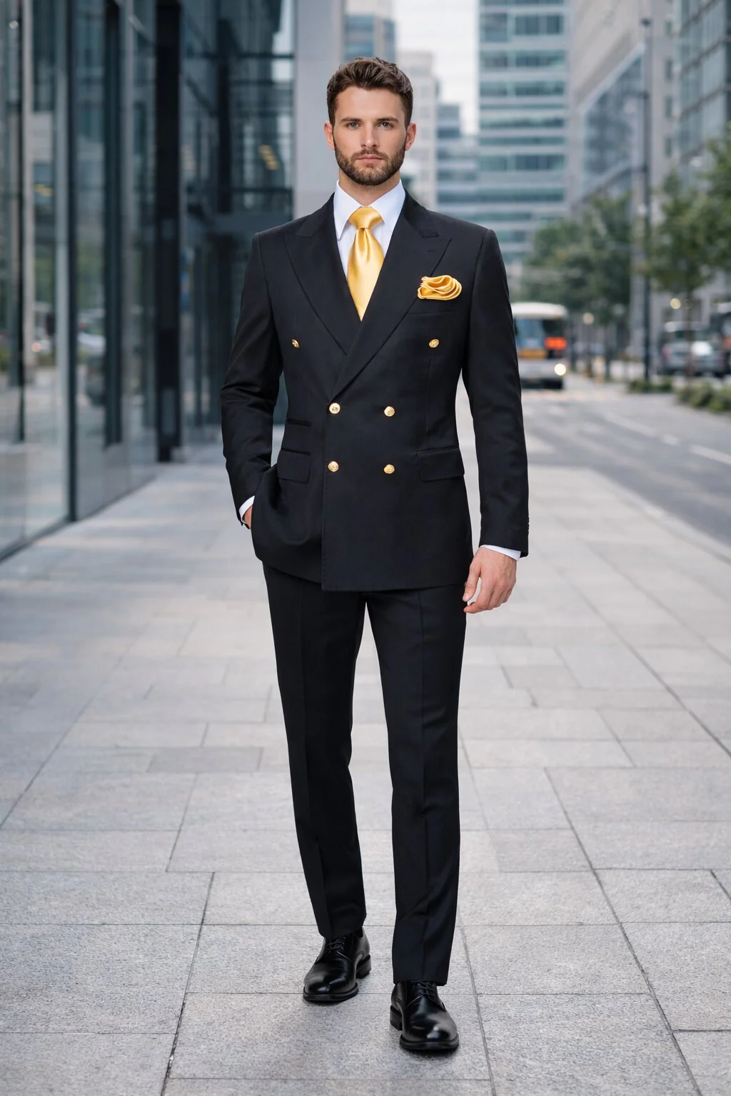 Double Breasted Slim Fit Formal Suit Modern Black Design ROSSI MAN Milano RM1101 - Image 7
