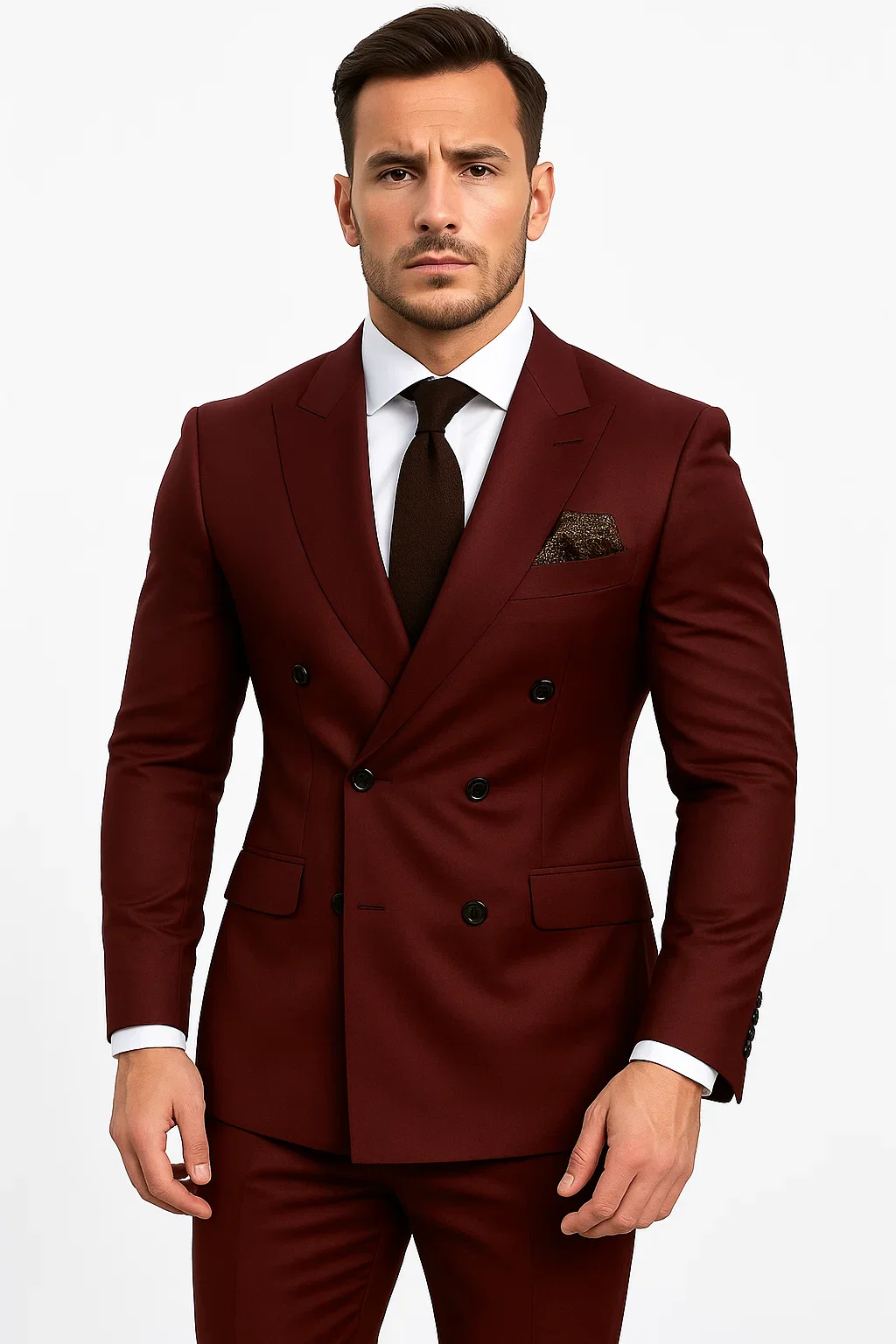 Double Breasted Slim Fit Suit - Burgundy Suit - Tapred Fit Pants - Image 2