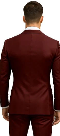 Double Breasted Slim Fit Suit - Burgundy Suit - Tapred Fit Pants - Image 7