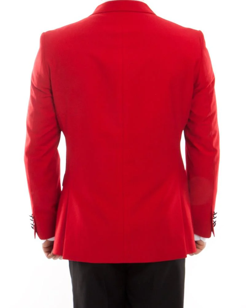 Double Breasted Slim Fit Tuxedo Red with Black Satin Peak Lapel - Image 2