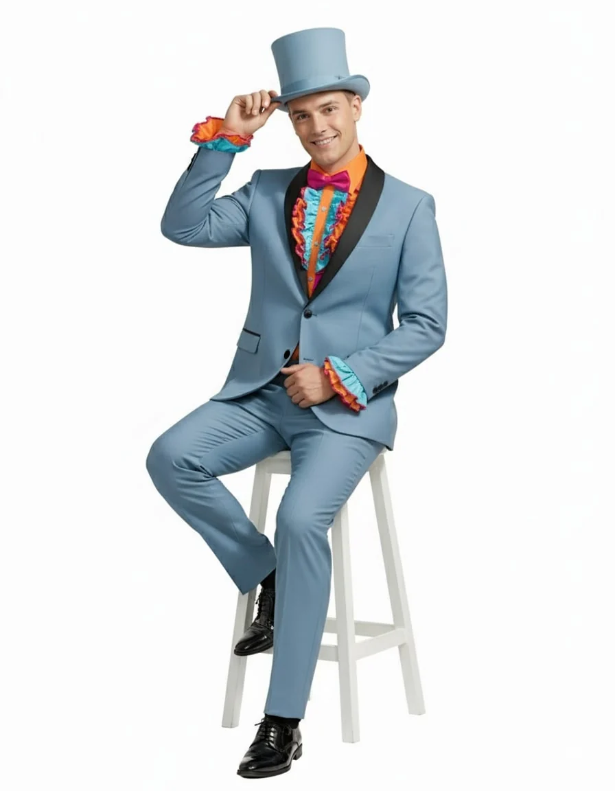 Dumb and Dumber Light Blue Tuxedo Costume for Men with Matching Top Hat – Classic 90s Party and Halloween Suit - Image 5