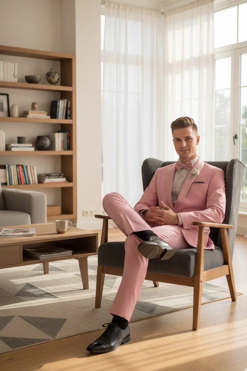 Dusty Rose Shawl Lapel Tuxedo by Spectrum – Elegant 3-Piece Formal Wear - Image 4