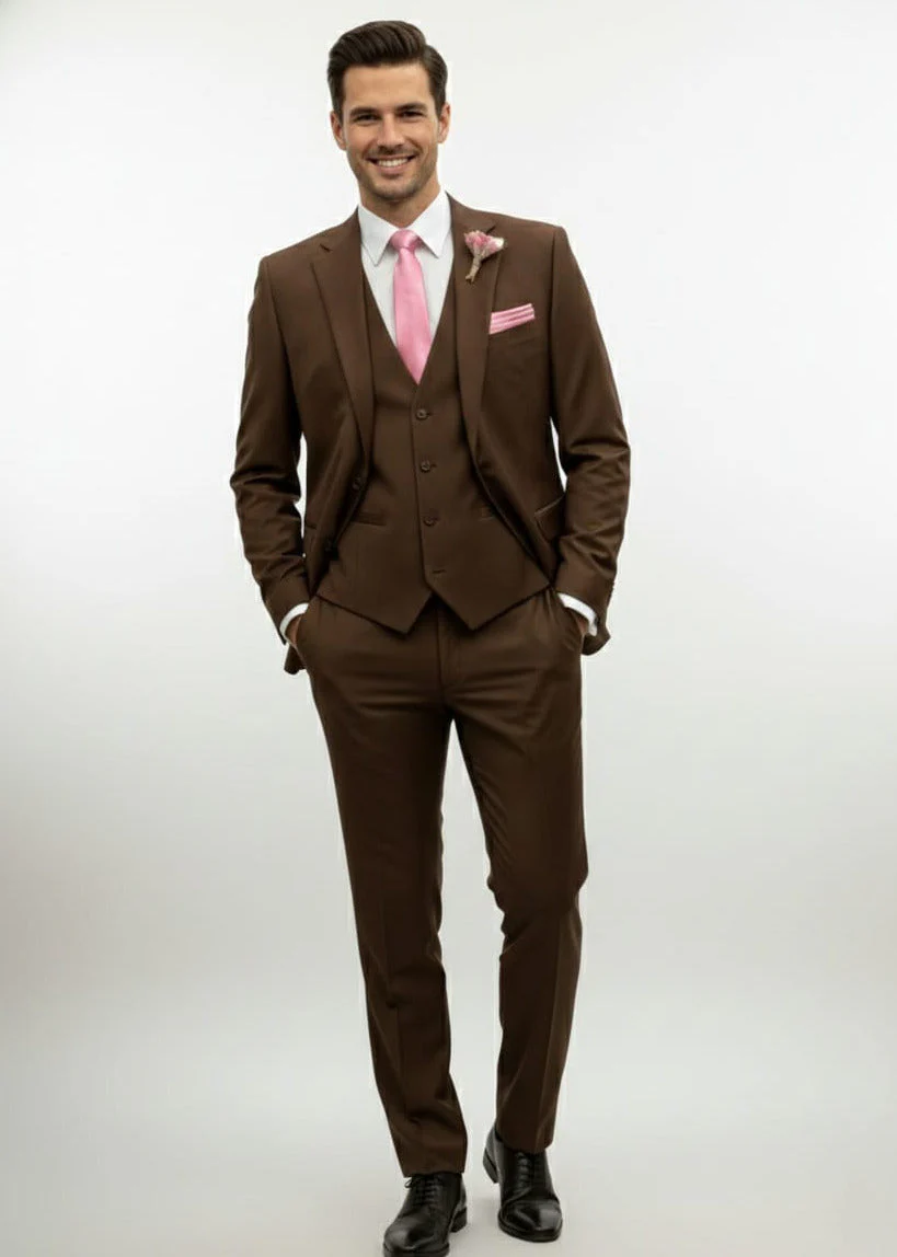 Effetti Suit Designer - 2 button Notch Lapel slim fit EF2N+V-8129 Light Brown Mocca Cappuccino - Image 3