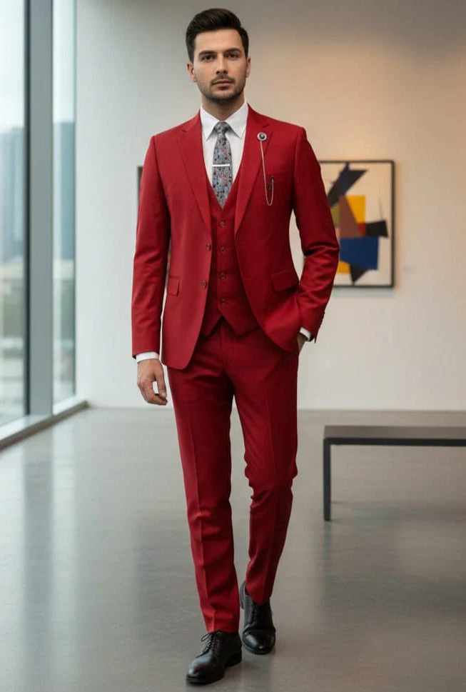 Effetti Suit Designer - 2 button Notch Lapel slim fit EF2N+V-8129 RED - Image 3