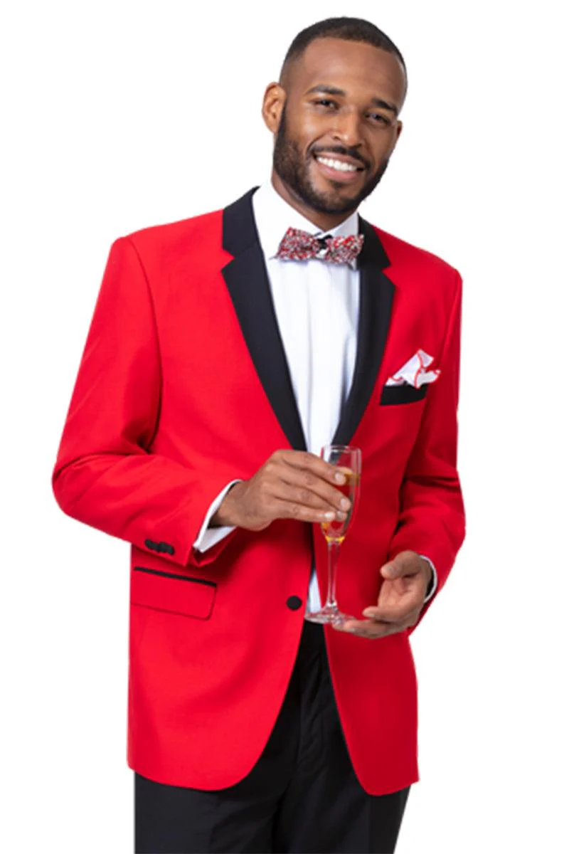 EJ Samuel Men's Red Modern Tuxedo with Black Lapel – 2-Button Tailored Fit