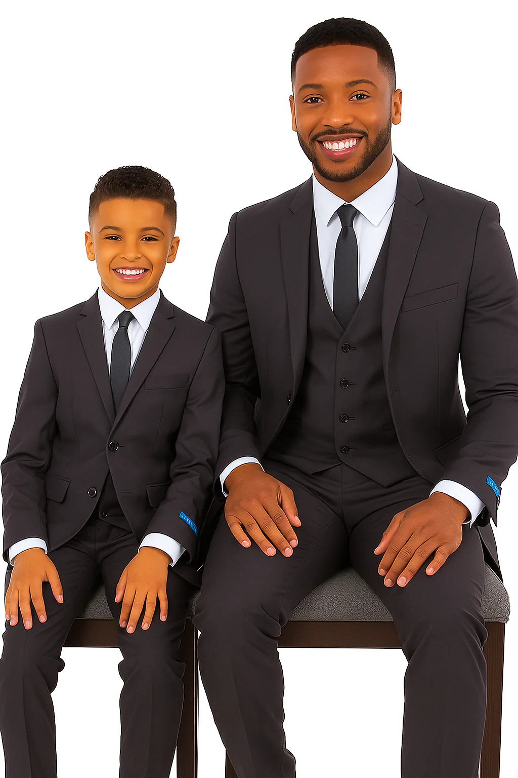 Father and Son Suits - Charcoal Boys Suit Perry Ellis Vested Boy's Wedding Suit in Charcoal Grey - Image 3