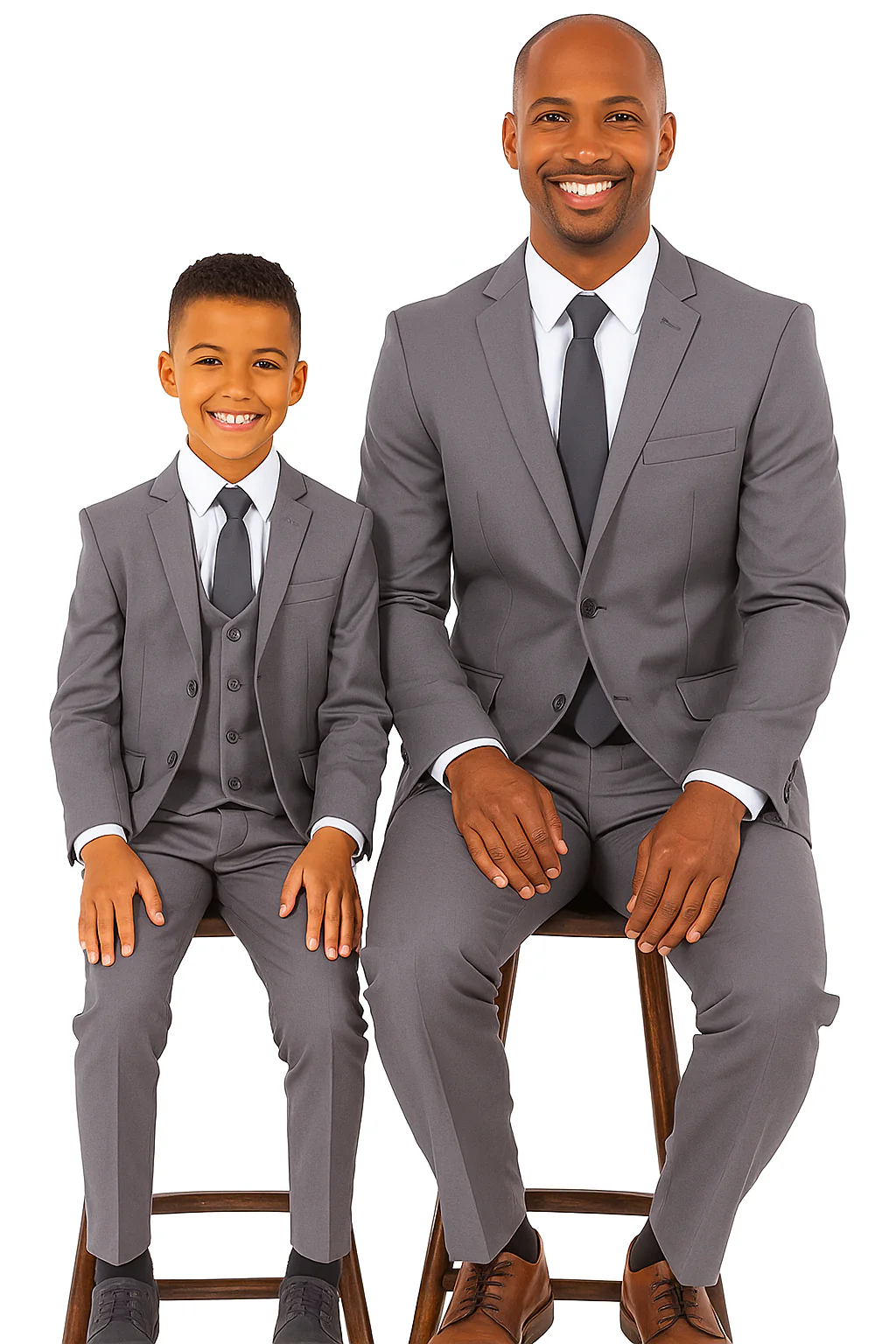 Father and Son Suits - Grey Boys Suit Perry Ellis Vested Boy's Wedding Suit in Medium Grey - Image 5